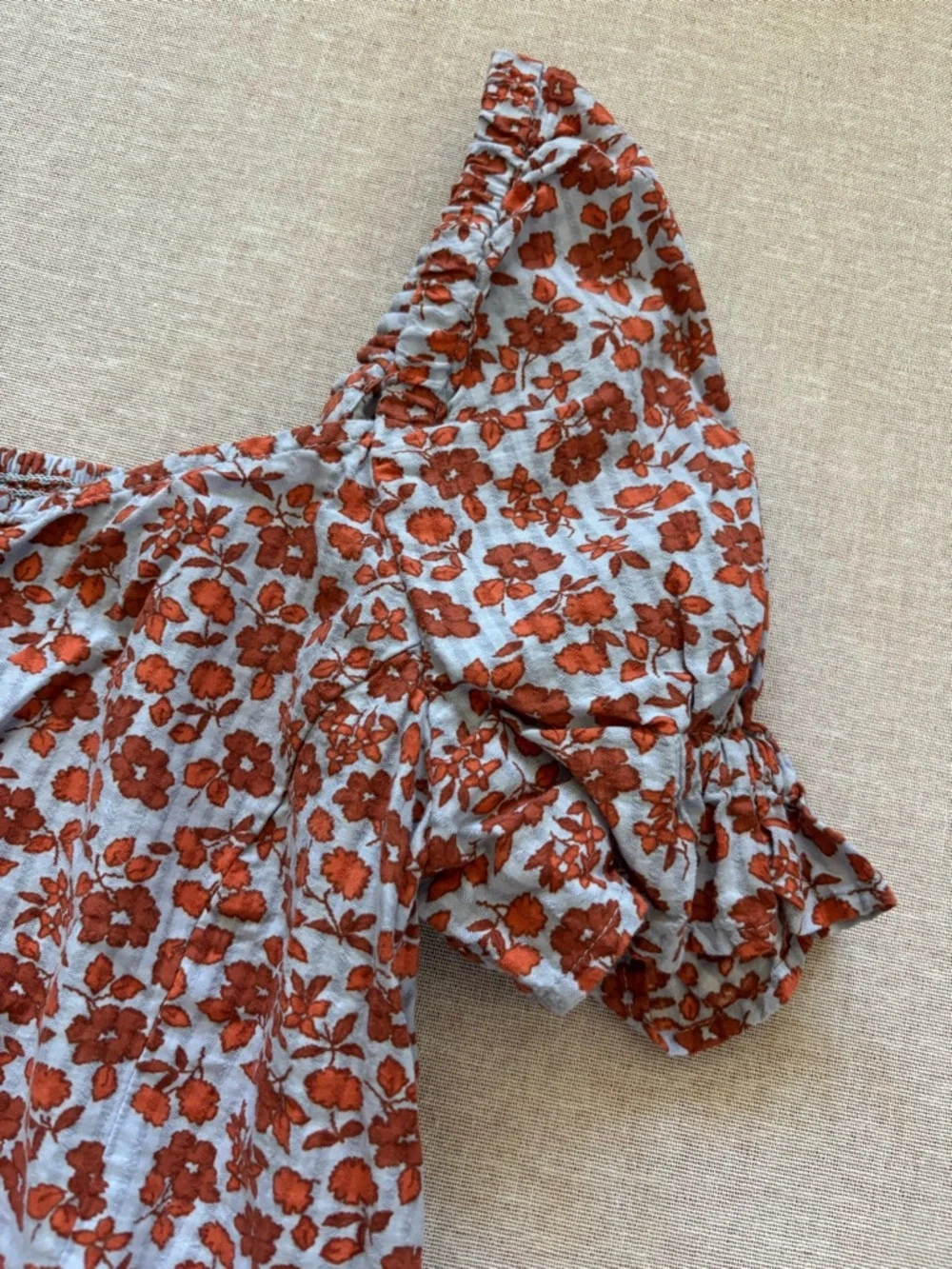 Madewell Rust Floral Square-Neck Puff Sleeve Top